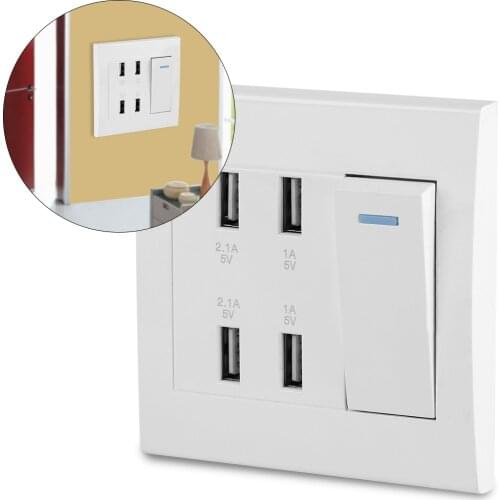 SOONHUA Switch Control USB Wall Mounted Power Socket Charger Outlet 4 Ports USB Wall Mounted Sockets 4100mA With Screws