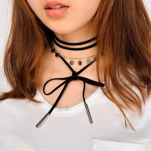 Newest fashion jewelry accessories alloy with gold color sheet chain and DIY velvet chain Necklace for couple lovers' N445
