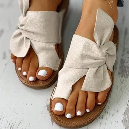 New Arrival Women Bowknot Toe Ring Sandals Ladies Comfy Slippers Summer Slip On Flat Shoes Sandals