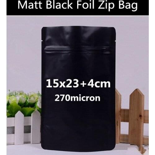 New 50pcs 15cm*23cm+4cm(Bottom) 270mic Matt Aluminum Foil Bag Stand Up Zipper Bag Resealable Retail Bag Storage Bag