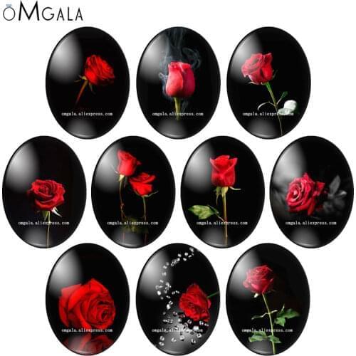 High Quality Photos Of Red Rose Flower 13x18mm/18x25mm/30x40mm Oval photo glass cabochon flat back Making findings