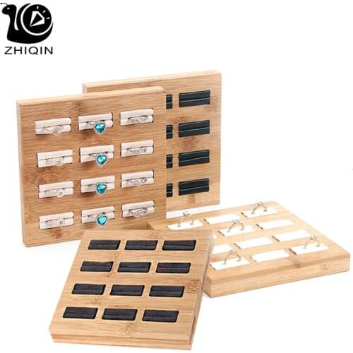 12Grid Bamboo Display Tray Rings Display Jewelry Display Organizer Holder Jewelry Rings Storage Display Stand Rack