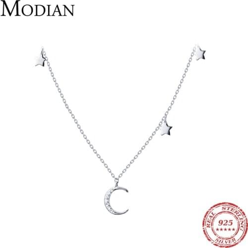 Modian Moon And Stars Fashion Charm Choker Pendants Necklace Classic Luxury 925 Sterling Silver Sparkling Jewelry For Women