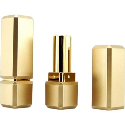 Empty Lipstick Container Frosted Gold Cosmetic Containers Lip Balm Tube Private Label Square Makeup Lipstick Tube 10/30/50pcs