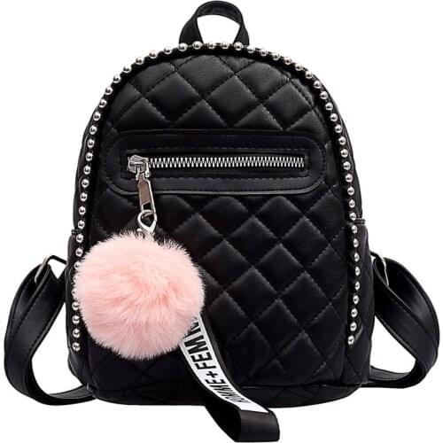 Backpacks for girls teenagers Braided chain Students Rucksack Hairball tassel Women Backpack small Diamond pattern school bag