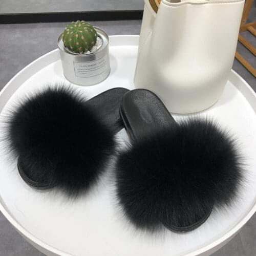 Real racoon fur Slippers Women Home Fluffy Sliders fur flip flops new luxury fur slides high quality natural fur Slippers