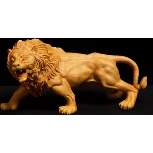 The Lion King Wood Carving Animal Statue Sculpture Home Decoration