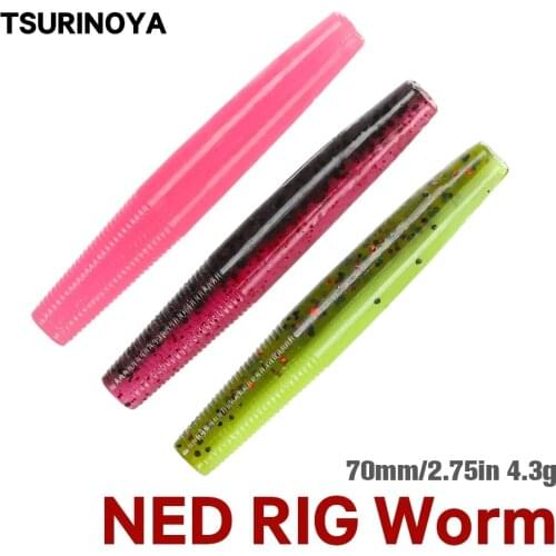 TSURINOYA 10pcs Stick Worm 4.3g 70mm Ned Rig Soft PTR Floating Bait Soft Fishing Lure Bass Carp Bait Finesse Artificial Lures