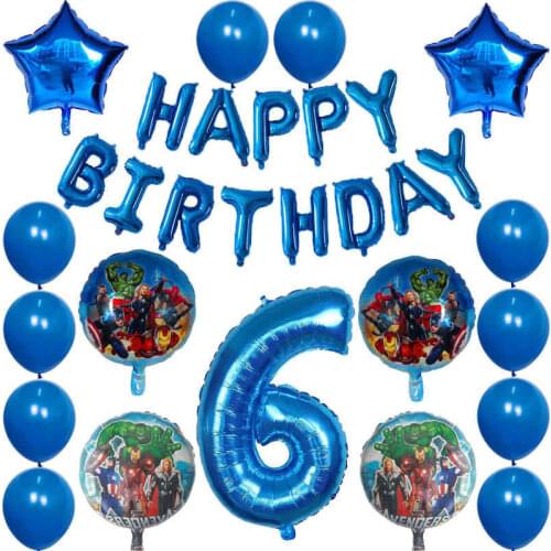 30pcs/lot Superhero Hulk The Avengers Foil Balloons 30inch Blue Number Inflatable Birthday Party Decor Kids Toys Star Globos