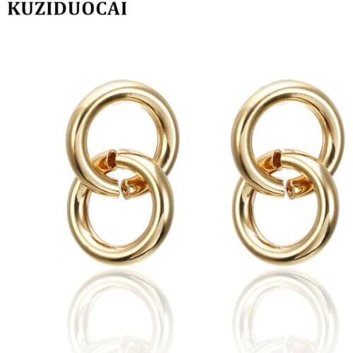 Kuziduocai 2019 New Fashion Jewelry Punk Metal linkage Dangle Double Round Circle Drop Earrings For Women Brincos oorbellen E191