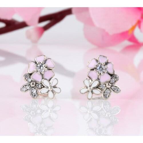 Authentic S925 Sterling Silver Pan Earring New Style Fashionable Cherry Blossoms Earrings For Women Wedding Fashion Jewelry