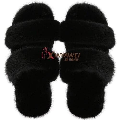 New Style Ladies 100% High Quality Mink Fur Slippers Casual Flat Fluffy Shoes Home Indoor Sandals Women Outdoor Slippers