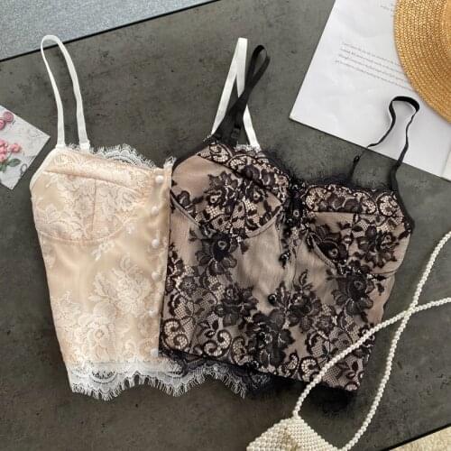 Ins Women Lace Fashion Nightclub Sleeveless Dance Performance Vest High Street Sexy Bustier CrTops