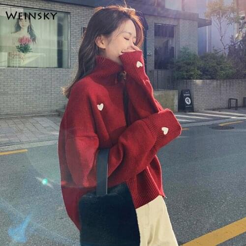 Women Turtleneck Knitted Sweater And Pullovers Korean Fashion Style Cute Embroidery Sweaters 2019 Autumn And Winter New Tops