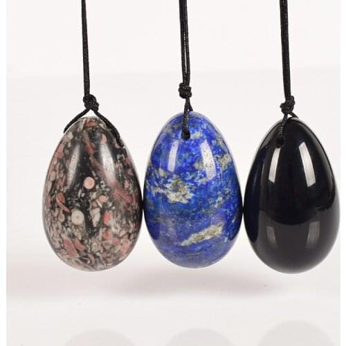 3pcs Lapis Lazuli Yoni Eggs Set Natural Jade Massage Crystal Stone for Kegel Exercise 40*25mm Vaginal Muscle Massage Ben Wa Ball