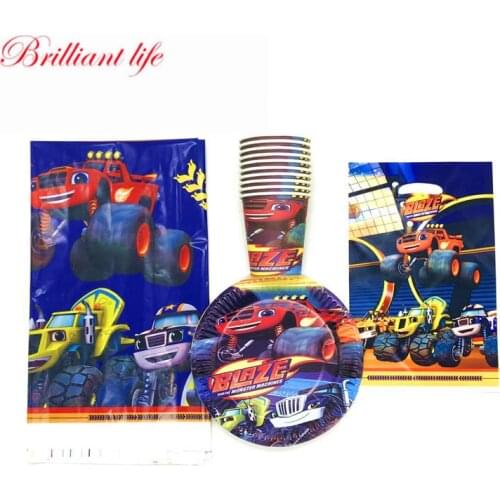 31/61pcs Blaze And The Monster Machines Cartoon Paper Cup Plate Birthday Party Gift Bag Baby Shower Disposable Tablecloth Supply
