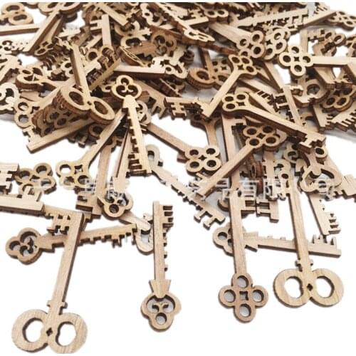 50pcs Wooden Keys Shaped Embellishment Hollow Out Blank Key Cards Bookmark DIY Scrapbooks for Wedding Party Christmas Decoration