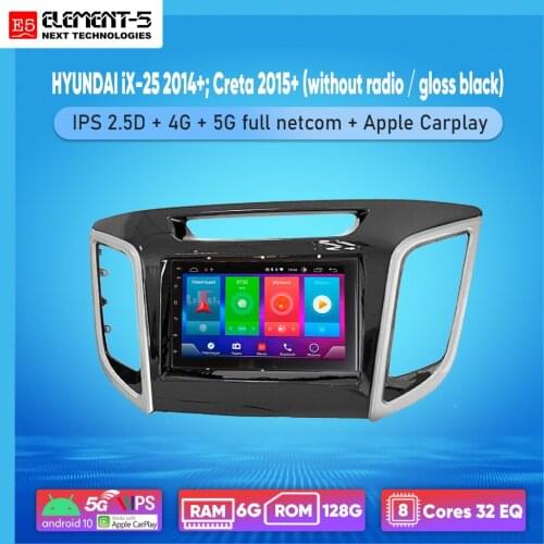 ELEMENT-5 7" 6G+128G Android 10 4G 5G NET WIFI RDS DSP Car Radio For HYUNDAI iX-25 2014+; Creta 2015+, Navigation GPS HiFi