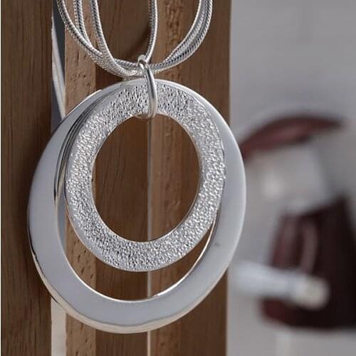 Free shipping, S925 stamped Silver color plated jewelry necklace, Double O collar sand. Fashion jewelry necklace. price! L103