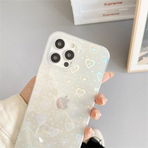 Luxury Gradient Laser Love Heart Pattern Clear Phone Case For iPhone 12 11 Pro Max X XS XR 7 8 Plus SE 2020 Shockproof Cover