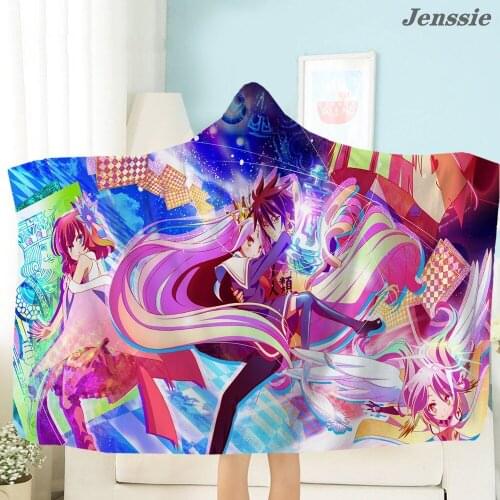 NO GAME NO LIFE Hooded Blanket Cartoon Anime Printed Hooded Throw Blanket Child Wearable Plush Blanket Cloak For Home Decor