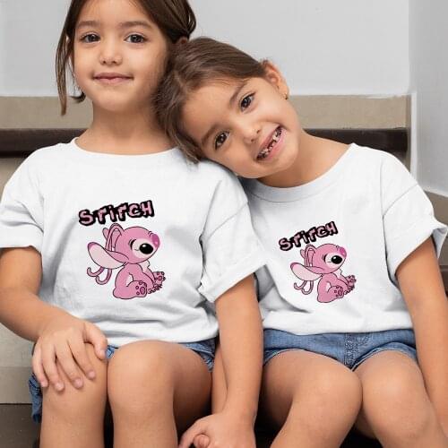 Disney Lilo & Stitch Angel X-624 T Shirt Baby Girl Boy Print T Shirt Kids Brothers and Sisters Girl Boy Children Tops Tee