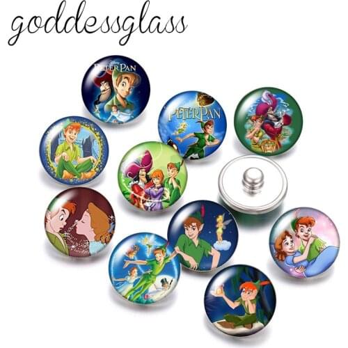 Disney Peter Pan Adventure 10pcs Round photo glass 18mm snap buttons for 18mm snap bracelets jewelry
