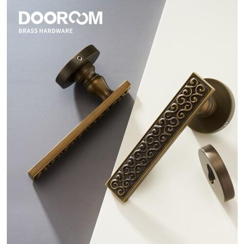 Dooroom Brass Door Lever Set Mute European American Interior Room Double Open Wood Door Bedroom Bathroom Dummy Split Handle Knob