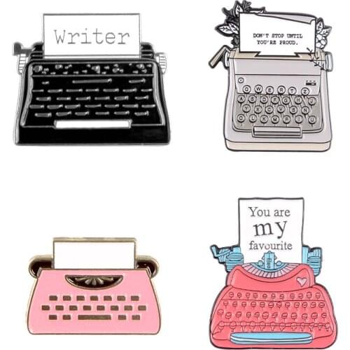 Typewriter Enamel Pin Vintage Writing Brooches for Backpack Clothes Lapel Pin Badge Cartoon Fun Jewelry Gift for Kids Friends