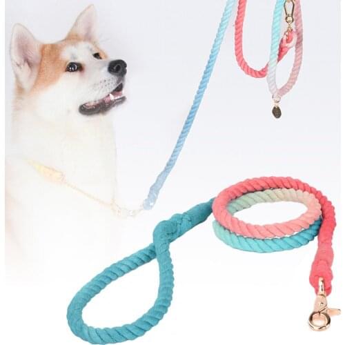 Gradient Rainbow Color Wear-resistant Braid Cotton Rope Dog Walking Traction Leash Pet Outdoor Supply