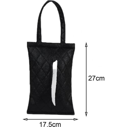 Napkin Box Rhombus Grid Pattern Large Capacity Faux Leather Seat Back Hanging Type Tissue Box for Car Interior Accessories