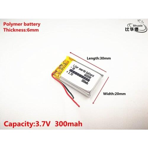 3.7V 300mAh 602030 Lithium Polymer Li-Po li ion Rechargeable Battery Lipo cells For Bluetooth speaker Tachograph Car DVR Camera