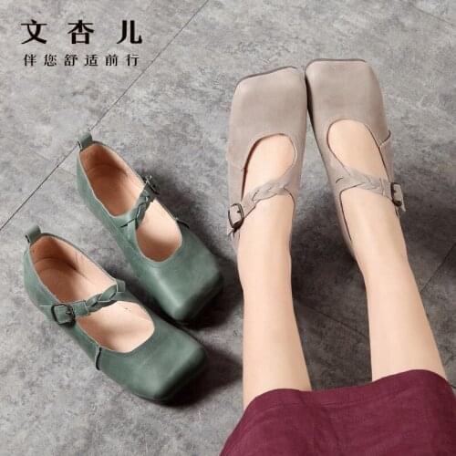 Womens Vulcanize Shoes Buckle Strap Buckle Color stitching Woman Genuine Leather Flats office Womens Female Moccasins Shoe