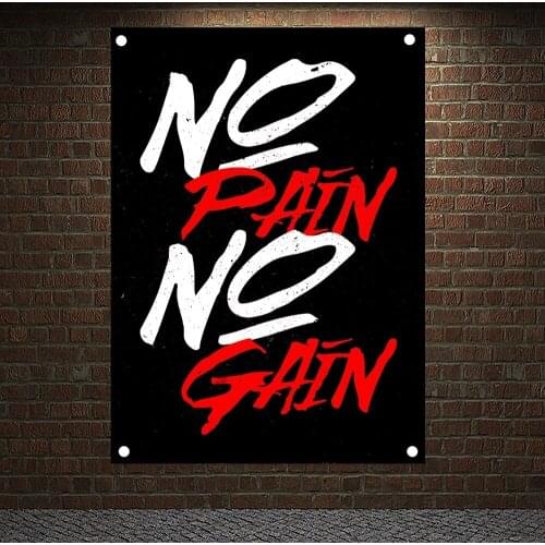 NO PAIN NO GAIN Motivational Workout Posters Exercise Bodybuilding Banners Wall Art Flag Canvas Painting Tapestry Gym Wall Decor