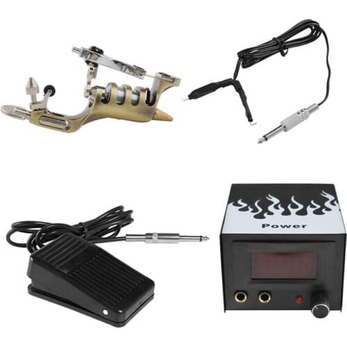 Body Art Tattoo Power Supply Kits with Rotary Machine Gun Clip Cord Foot Pedal Permanent Makeup Shader Liner Tattoo Needles Set
