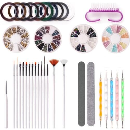 Nail Art Tool Set Nail Brushes paillette Foil Chips Manicure Tapes Double-ended Dotting Pens Nail Rhinestone Manicure Tools Set