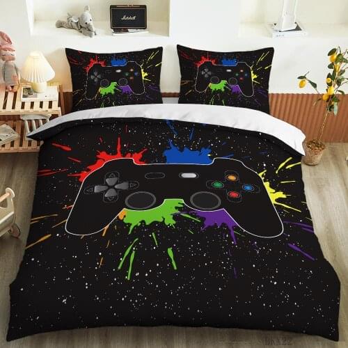 Duvet Cover 3D Rendering a Variety of Game Handle Joystick Black Background Cool Player Four Seasons Universal Bedding Set