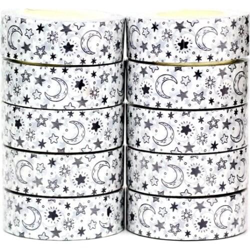 NEW 10pcs/Lot Decorative Cute Black and White Moon and Stars Washi Tapes Scrapbooking Adhesive Masking Tape Stationery