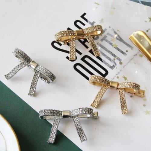 New Korean Ins Style Fashion Simple Full Diamond Alloy Hairpin Cute Bow Hair Accessories