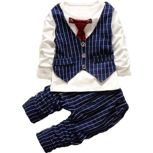 New Spring Cotton Baby Boys Clothes Striped Bowtie Autumn Long Sleeve T-shirt Trousers Clothing Set Gentleman Toddler Tops Pants