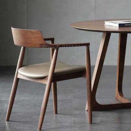 Solid wood dining chair Nordic minimalist presidential leisure chair restaurant negotiation study chair Hiroshima chair backrest