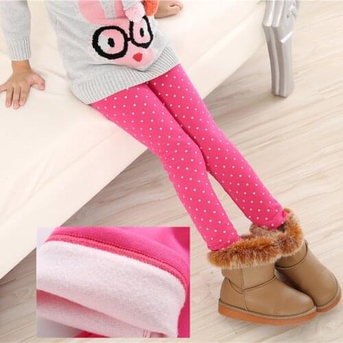Autumn Winter Kids Pants Plus Velvet Thicken Leggings for Girls Elastic Waist Stretch Polka Dot Warm Trousers Children Clothing