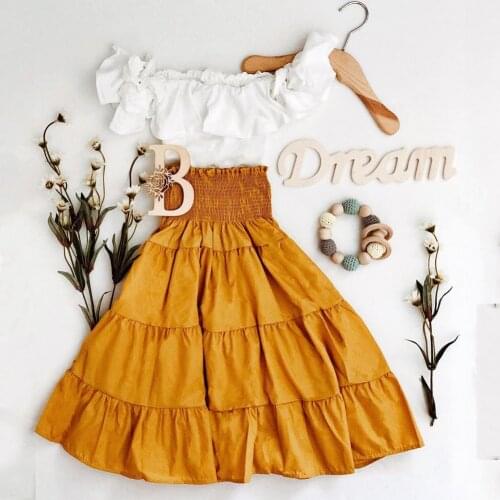 2-7Y Kid Girls Clothing Sets Summer Off Shoulder Tanks Children Skirt Sets Fashion Girls Clothes Suit Casual 3Pcs Outfits