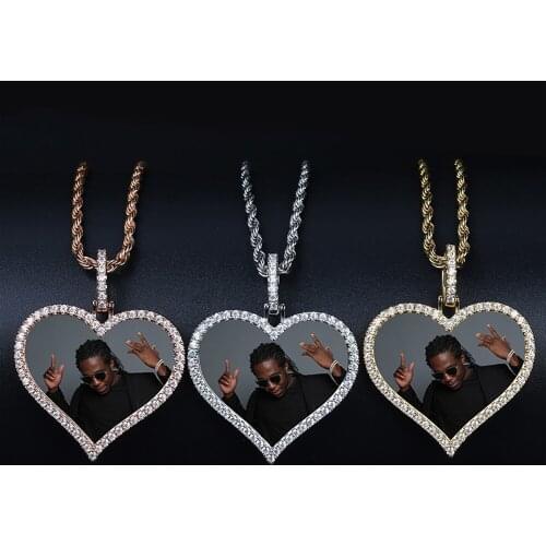 Custom Made Photo Heart Medallions Iced Out CZ Pendant Necklace With Rope Chain Gold Rose Gold Silver Color Men Hip Hop Jewelry