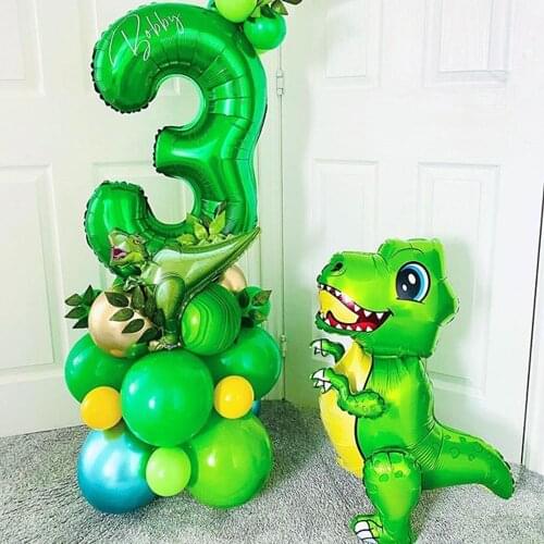 18pcs 4D Walking Dinosaur Foil Balloons Set 30inch Green Blue Number Ballon Birthday Party Decorations Kids Toys Helium Globos