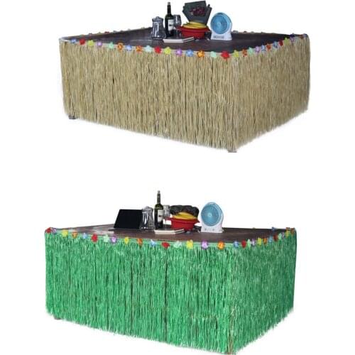 270*75CM Novelty Grass Table Skirt Hawaiian Straw Green Colorful Party Tulle Tutu Desk Skirts Beach Tableware Party Supplies 3