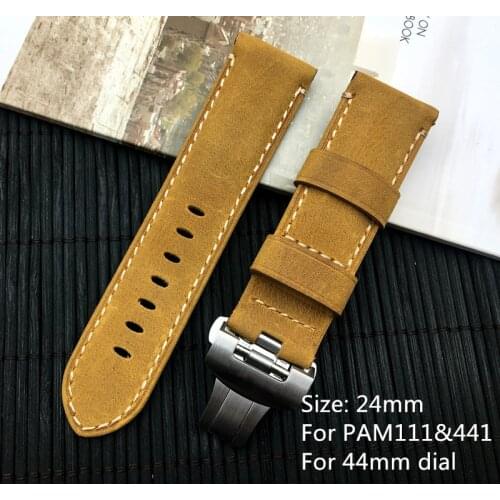 Top Quality 24mm Vintage Brown Italy Calf Leather Watchband Watch Strap Band Butterfly Buckle For Panerai Belt for PAM111/441