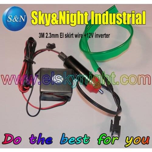 High quality 2.3mm EL Skirt Wire 3M+12V Waterproof Inverter with Cigar lighter (on/Off)-Kelly green
