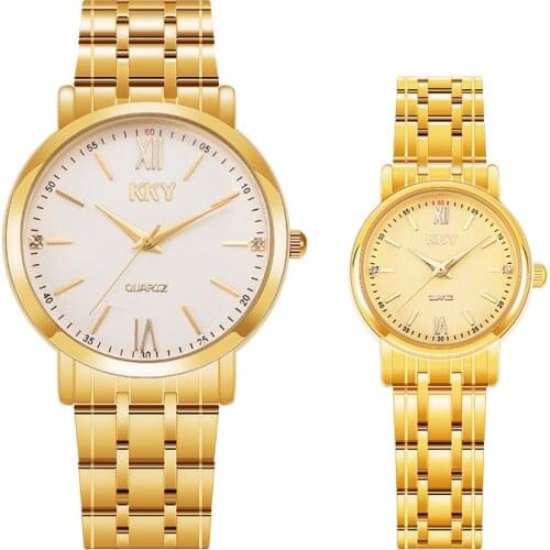 Gold Couple New Watches Womens Watch Fashion Quartz Waterproof Stainless Steel Wristwatches Parejas Regalos Mens Watch 2021