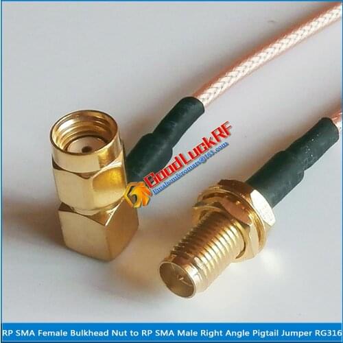 1X Pcs RP-SMA RP SMA Male Right Angle 90 Degree to RP SMA RPSMA Female O-ring Bulkhead Mount Nut Plug Pigtail Jumper RG316 Cable